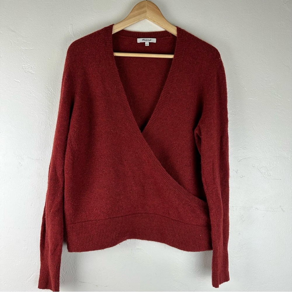 Madewell Womens Sz Large Sweater Alpaca Wool Blend Open Faux Wrap Front - Picture 1 of 10